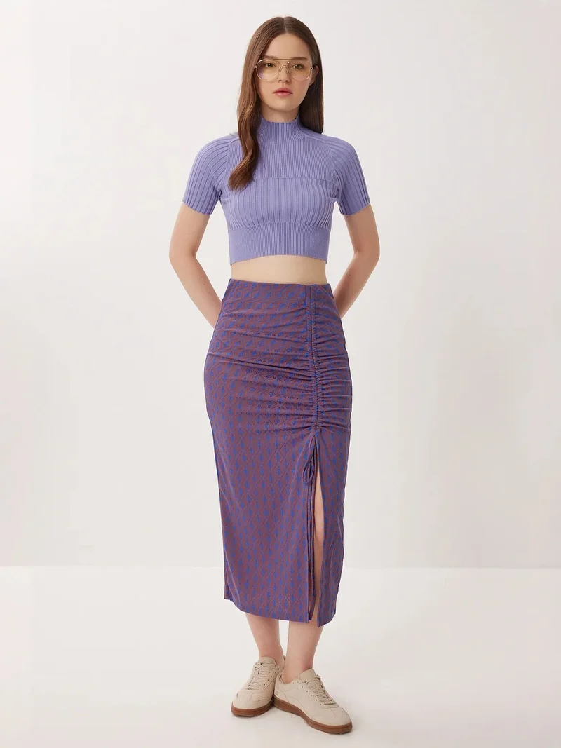 السعادة في إسطنبول ISTANBUL High Waist Geometric Print Midi Bodycon Skirt with Slit