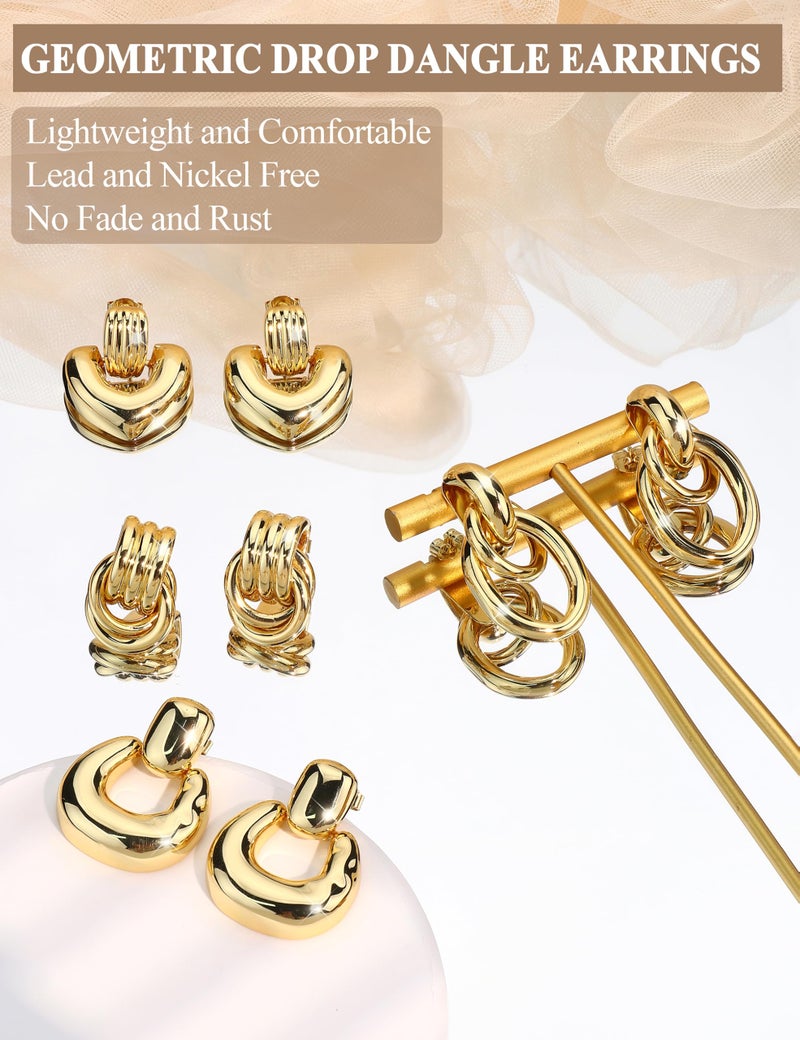 YADOCA Dangle Earrings for Women Trendy Chunky 16K Gold/Silver Plated Statement Knot Earrings Hypoallergenic Heart Geometric Link Drop Dangle Earring Set Lightweight Fashion Accessories Jewelry - Image 2
