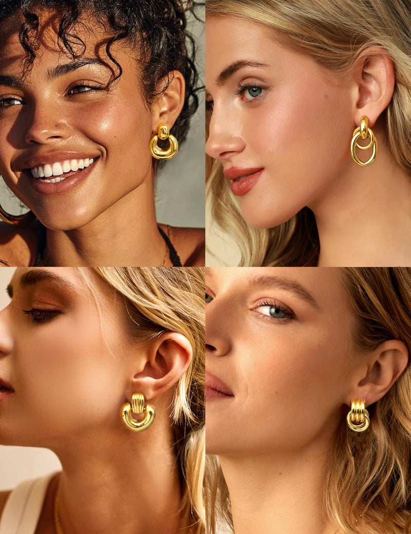 YADOCA Dangle Earrings for Women Trendy Chunky 16K Gold/Silver Plated Statement Knot Earrings Hypoallergenic Heart Geometric Link Drop Dangle Earring Set Lightweight Fashion Accessories Jewelry - Image 3