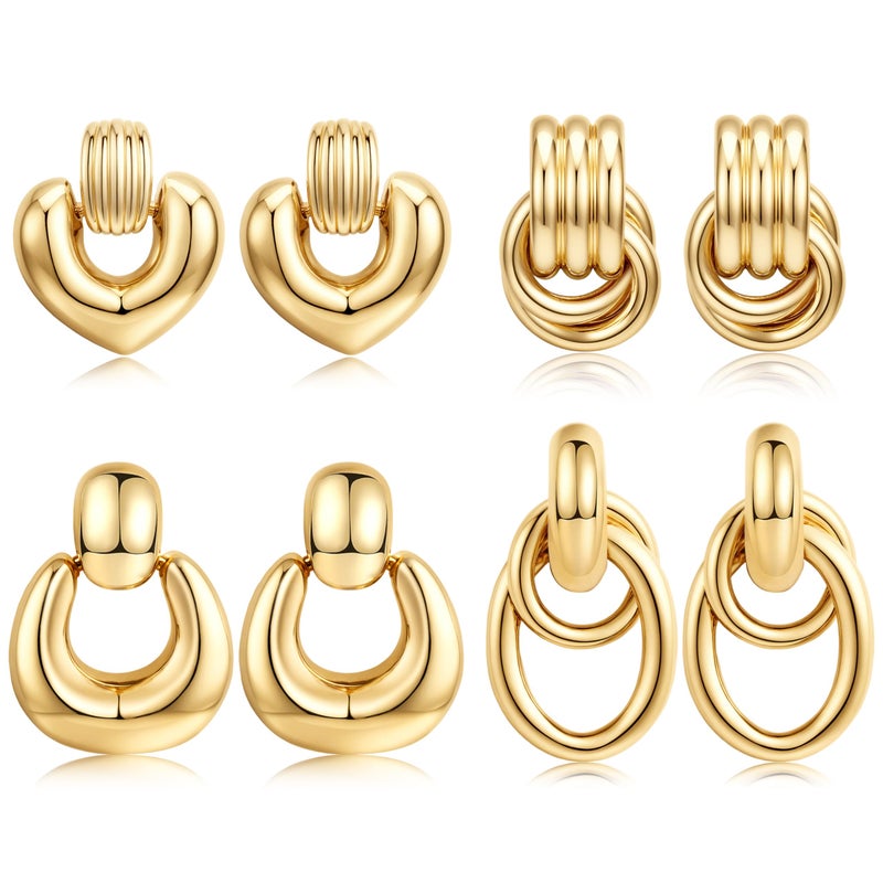 YADOCA Dangle Earrings for Women Trendy Chunky 16K Gold/Silver Plated Statement Knot Earrings Hypoallergenic Heart Geometric Link Drop Dangle Earring Set Lightweight Fashion Accessories Jewelry - Image 1