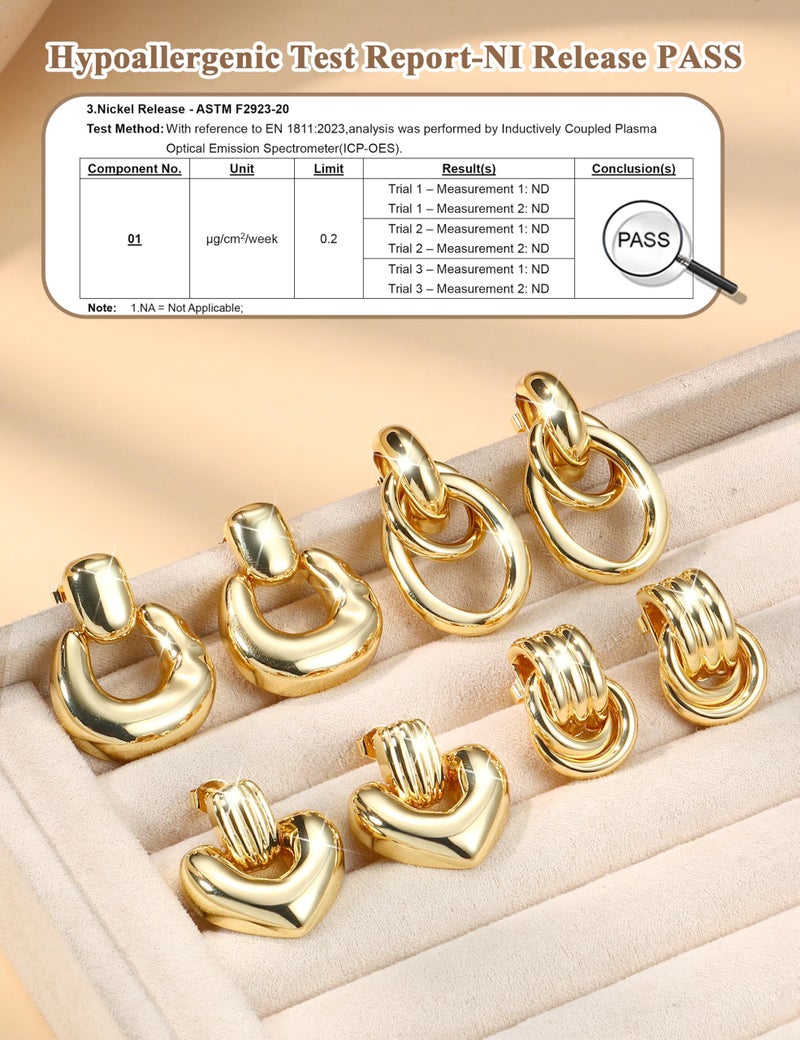 YADOCA Dangle Earrings for Women Trendy Chunky 16K Gold/Silver Plated Statement Knot Earrings Hypoallergenic Heart Geometric Link Drop Dangle Earring Set Lightweight Fashion Accessories Jewelry - Image 5