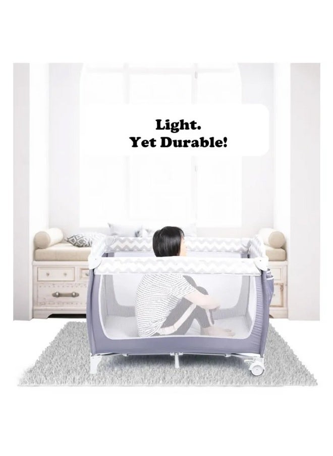 Arabest - Foldable Baby Crib and Playpen,2 Layer Baby Bed with Diaper Table ,Mosquito Net and Hanging Toys Storage Bag,3-in-1 Folding Bed,Suitable for Newborn and Toddler(Green) - Image 1