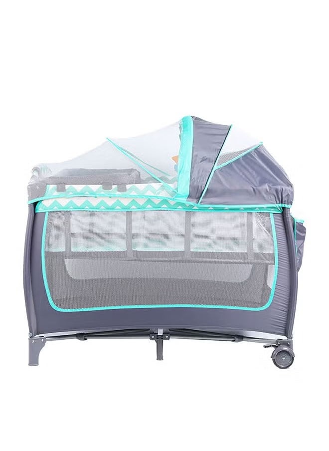 Arabest - Foldable Baby Crib and Playpen,2 Layer Baby Bed with Diaper Table ,Mosquito Net and Hanging Toys Storage Bag,3-in-1 Folding Bed,Suitable for Newborn and Toddler(Green) - Image 1