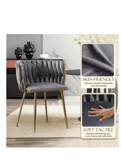 Wooden Twist Wooden Twist Woven Back Dining Chair with Metal Legs - Ideal for Cafe, Restaurant, and Home Décor (Grey)  - Image 3