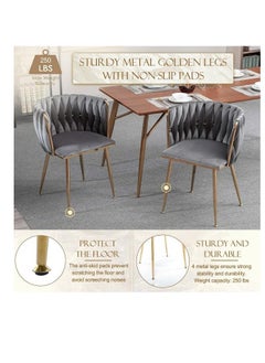 Wooden Twist Wooden Twist Woven Back Dining Chair with Metal Legs - Ideal for Cafe, Restaurant, and Home Décor (Grey)  - Image 4