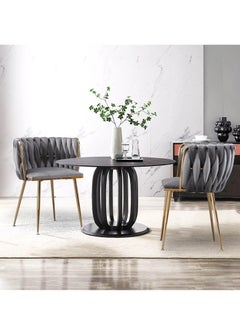Wooden Twist Wooden Twist Woven Back Dining Chair with Metal Legs - Ideal for Cafe, Restaurant, and Home Décor (Grey)  - Image 1