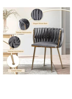 Wooden Twist Wooden Twist Woven Back Dining Chair with Metal Legs - Ideal for Cafe, Restaurant, and Home Décor (Grey)  - Image 2