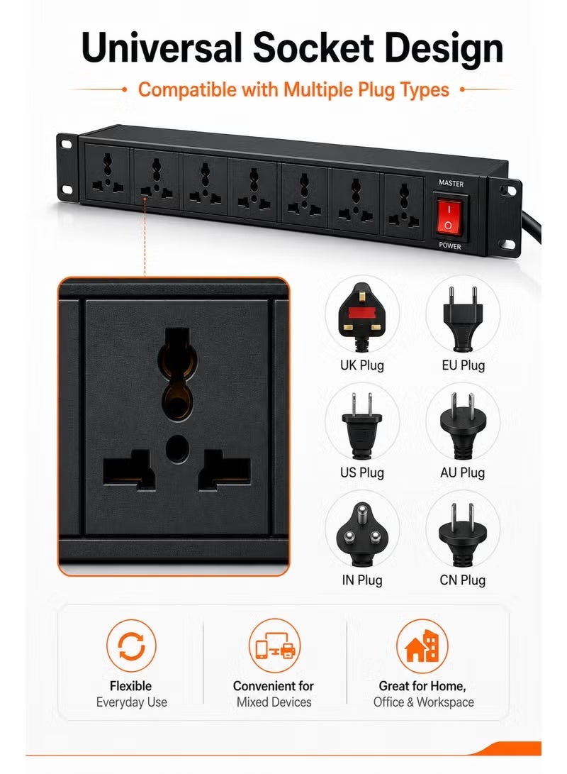 PDU 6 WAY rack-mounted 6-unit 13A UK Plug PDU Power Strip Network Cabinet Rack Standard Outlet Switch Supply Power Distribution Aluminum - Black Color - Image 3