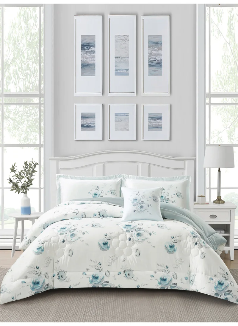 Donetella Bedding Comforter Set, King Size 250x230cm - 4-Pcs Digital Print Quilted Bed Set, Microfiber Fabric - 1 Comforter, 2 Pillow Shams,1 Cushion Cover.