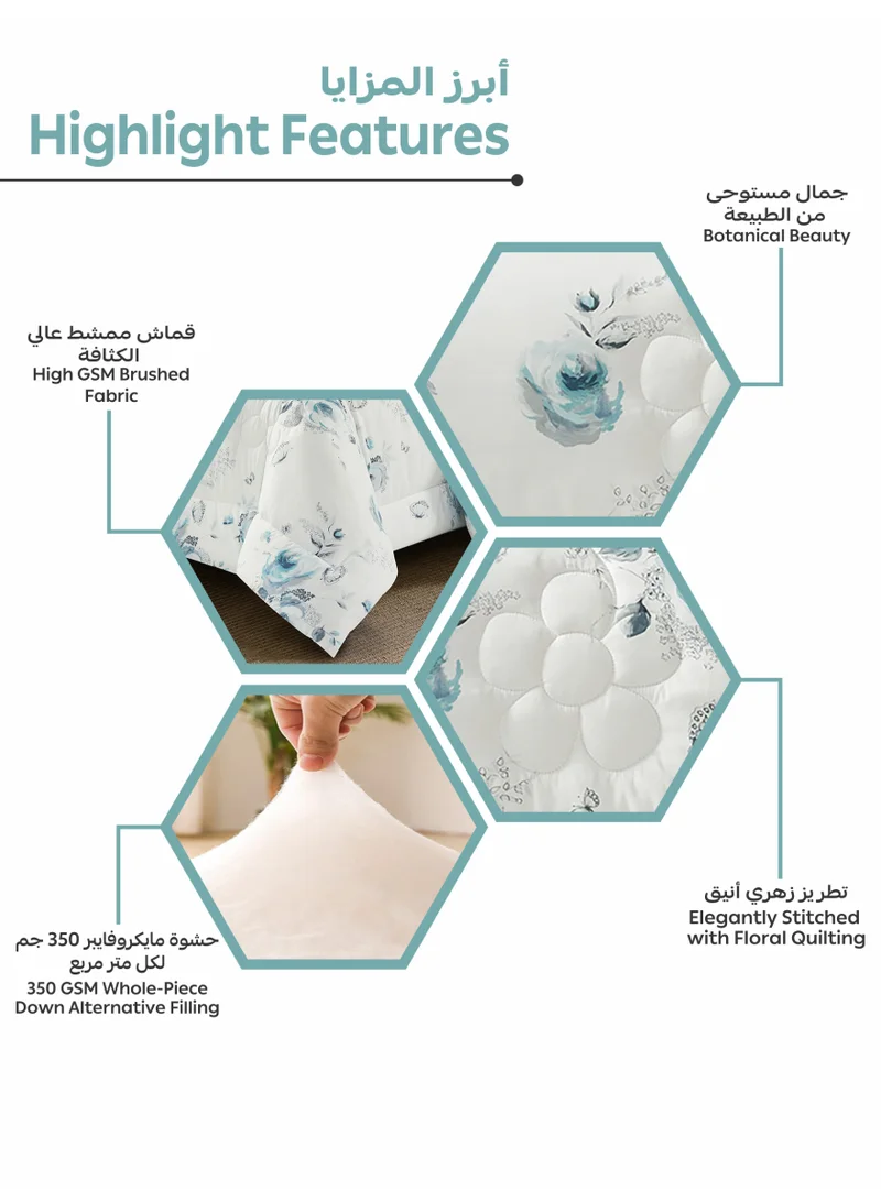 Donetella Bedding Comforter Set, King Size 250x230cm - 4-Pcs Digital Print Quilted Bed Set, Microfiber Fabric - 1 Comforter, 2 Pillow Shams,1 Cushion Cover.