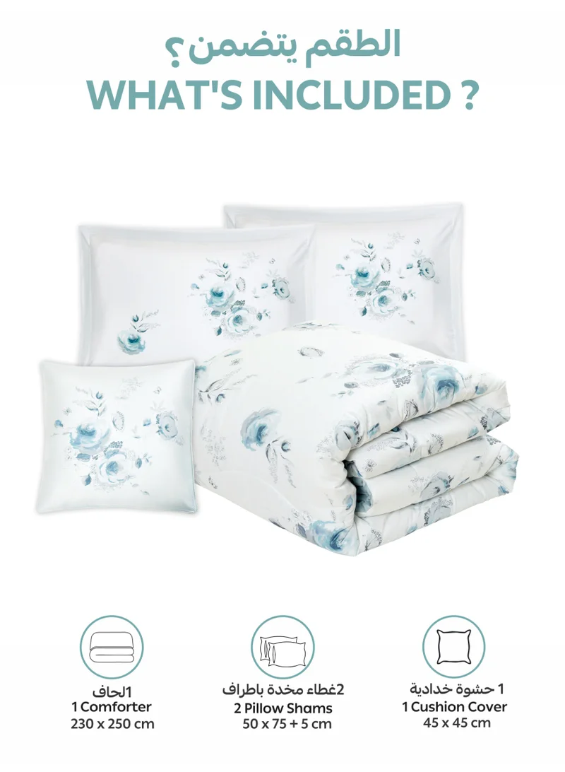 Donetella Bedding Comforter Set, King Size 250x230cm - 4-Pcs Digital Print Quilted Bed Set, Microfiber Fabric - 1 Comforter, 2 Pillow Shams,1 Cushion Cover.