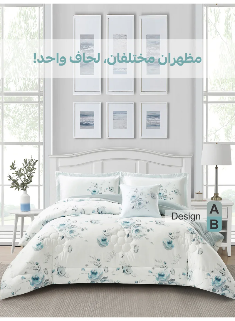 Donetella Bedding Comforter Set, King Size 250x230cm - 4-Pcs Digital Print Quilted Bed Set, Microfiber Fabric - 1 Comforter, 2 Pillow Shams,1 Cushion Cover.