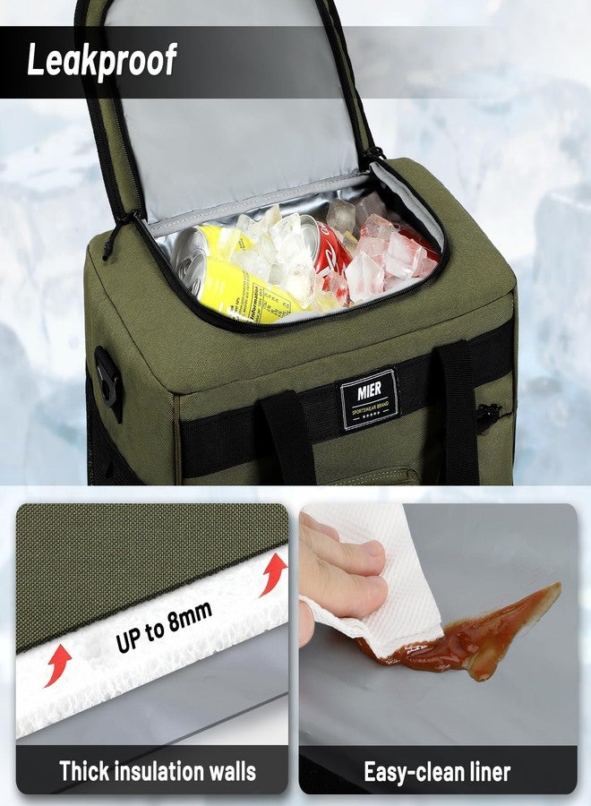 MIER Large Lunch Box for Men Women Adult Insulated Soft Sided Cooler 30 Can Leakproof Lunch Bag Collapsible for Work Travel Camping Beach, 18L (Army Green-No Luggage Strap) - Image 4