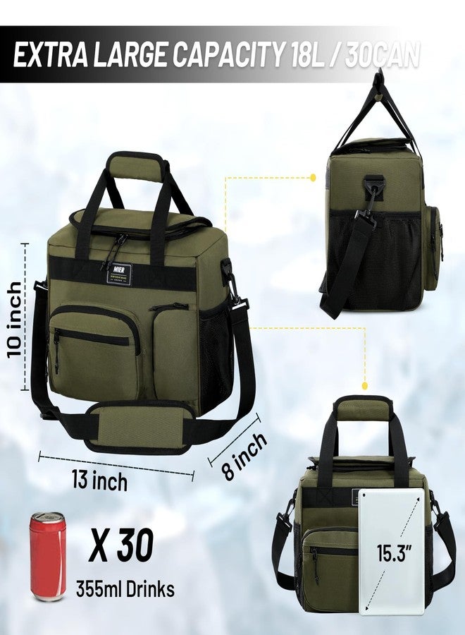 MIER Large Lunch Box for Men Women Adult Insulated Soft Sided Cooler 30 Can Leakproof Lunch Bag Collapsible for Work Travel Camping Beach, 18L (Army Green-No Luggage Strap) - Image 2