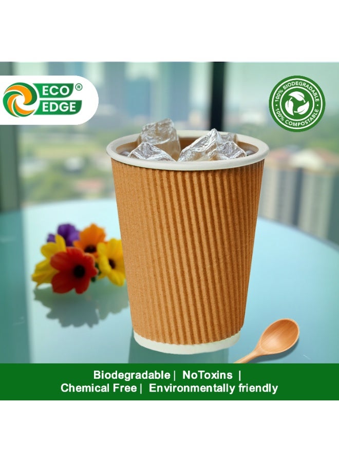 EcoEdge 12 Oz Disposable Heavy-Duty Triple Wall Cups (Pack of 100) | For Tea, Juice and Water | Recyclable, Durable, Fancy | For Travel, B’day Parties, Offices, Hotels, Daily Use | 100% Biodegradable - Image 5