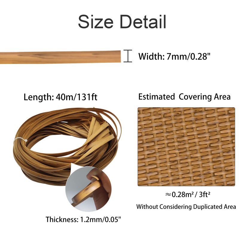 Feyart 40m/131ft 7mm Light Wood Wicker Repair Kit, PE Rattan Repair Kit for Wicker Chair Fixing, Patio Furniture Repair - Image 3