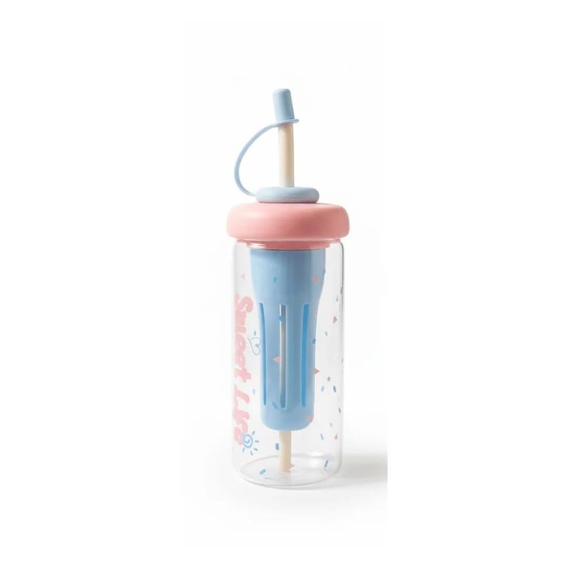 Glass Detox Water and Juice Bottle with Straw and Twisted Cover – 650 ml-Pink