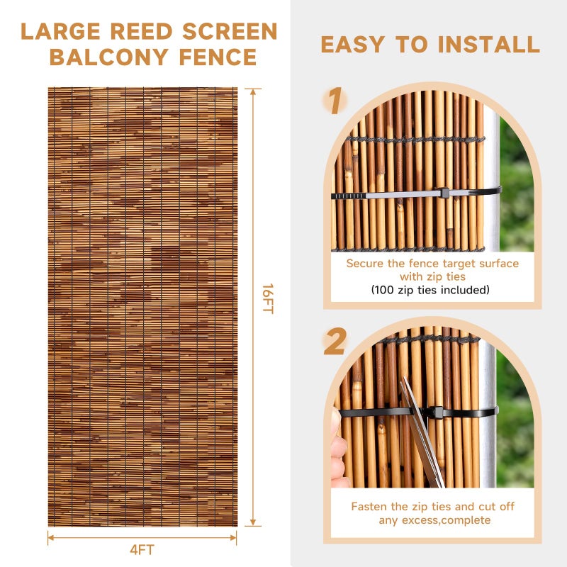 ZNCMRR Reed Fencing Rolls Fencing 4ft High Roll Reed Screen for Balcony Patio Garden Backyard 4FT X 16.4FT Privacy Fenceï¼ˆBrownï¼‰ - Image 3