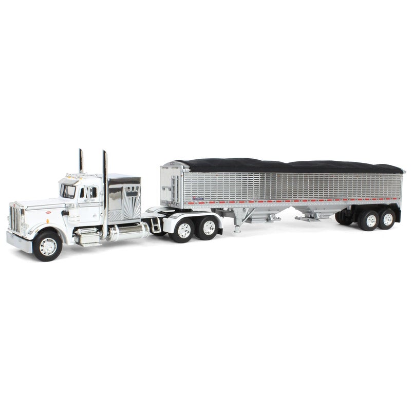 DCP 164 White Peterbilt 359 60 Sleeper wWilson High Side Grain Trailer 601908 - Image 2