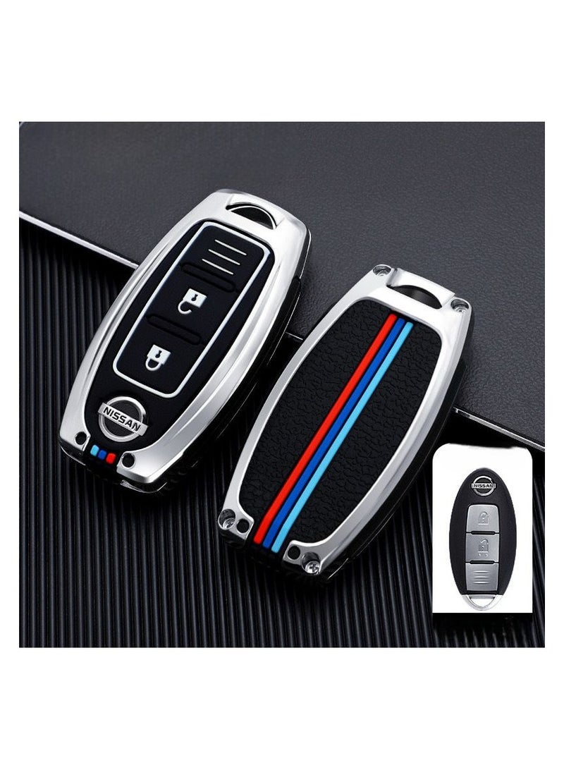 Generic 3-Button Key Fob Cover for Nissan - Silicone Key Case Protector Compatible with Altima, Rogue, Sentra, Pathfinder, Frontier, Maxima - Durable Metal Car Key Shell Cover (Black)  - Image 1