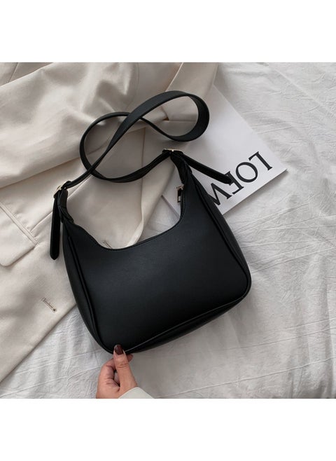 Dumpling Bag Womens Retro Underarm Bag 2024 Simple All-match Handbag Crescent Moon Shoulder Crossbody Womens Trendy Cross-border Wholesale Black