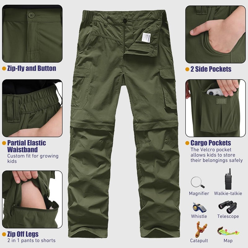 Asfixiado Store Boys Cargo Pants Kids' Hiking Quick Dry Lightweight Convertible Youth Waterproof Outdoor Camping Fishing Scout Pants - Image 3