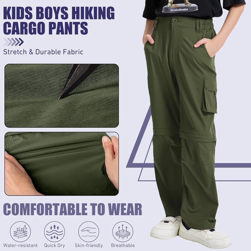 Asfixiado Store Boys Cargo Pants Kids' Hiking Quick Dry Lightweight Convertible Youth Waterproof Outdoor Camping Fishing Scout Pants - Image 4