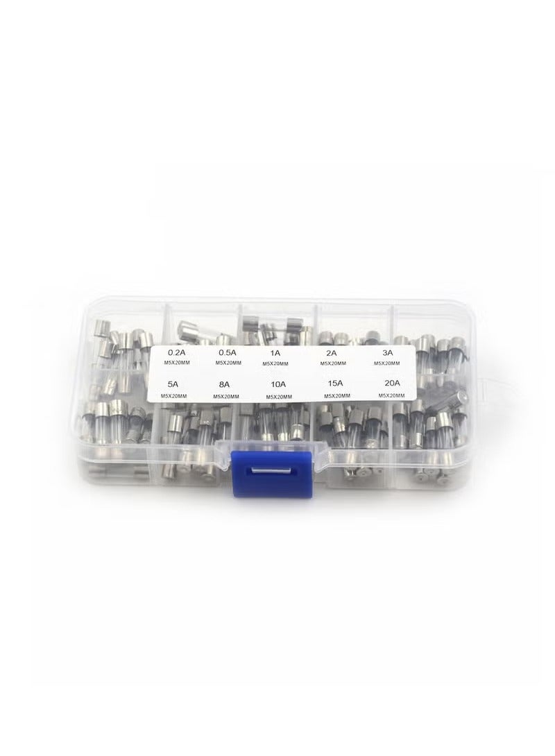 100-Piece Fast Blow Glass Tubes Fuses Assorted Kit Silver - Image 1