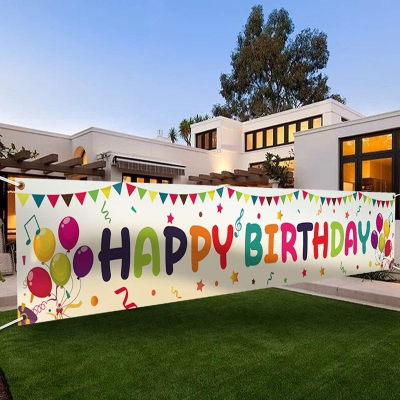 Tazweeq Large Colorful Happy Birthday Yard Banner Sign 118x197Inch Birthday Background Party Supplies Hanging Rope Birthday Party Outdoor and Indoor Party Decoration Banner - Image 2