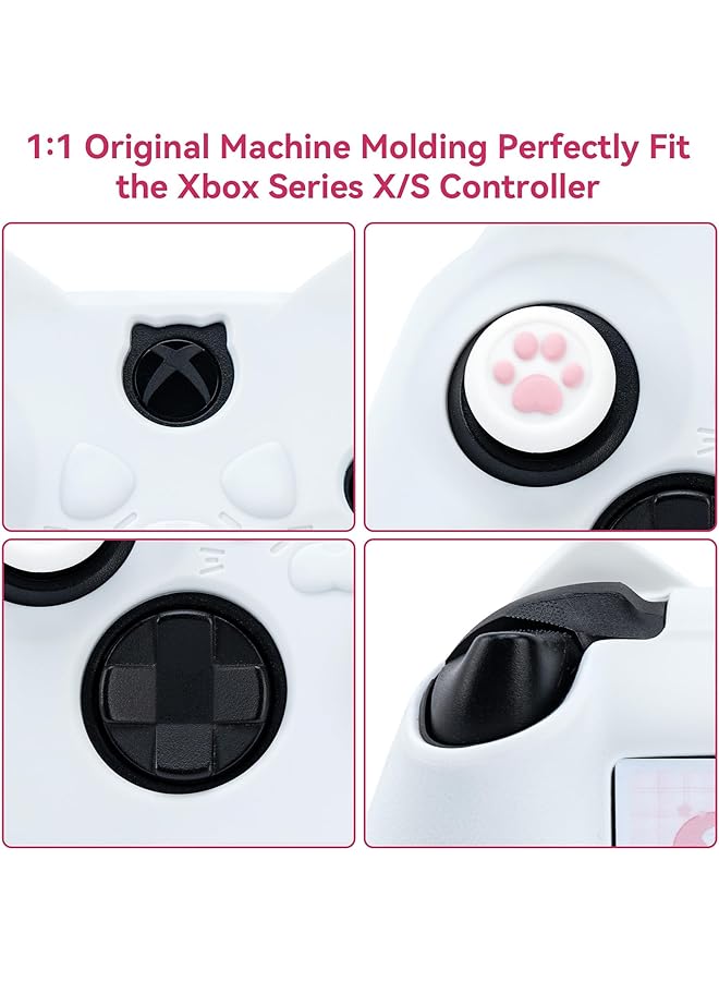 GEEKSHARE Cat Paw Controller Skin Grips Set Anti Slip Silicone Protective Cover Skin Case Compatible With Xbox Series X Controller With 2 Thumb Grip Caps And 1 Sticker (White) - Image 5