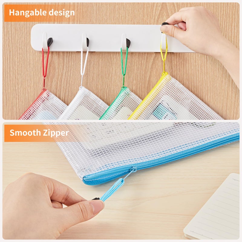 JARLINK A4 Letter Size 24 Pack 10 Colors Zipper Mesh Document Pouch, Mesh Bags for Board Games & Puzzles, Waterproof Document Zipper Pouches for Office School Supplies, Toys, Cosmetics Travel Storage - Image 5