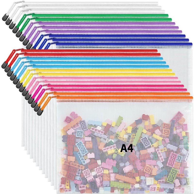 JARLINK A4 Letter Size 24 Pack 10 Colors Zipper Mesh Document Pouch, Mesh Bags for Board Games & Puzzles, Waterproof Document Zipper Pouches for Office School Supplies, Toys, Cosmetics Travel Storage - Image 1