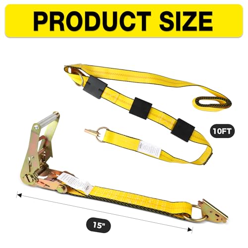 Autofonder E Track Tire Straps for Trailer Heavy Duty 2" x 10' Auto Hauler Strap-10,000lb Guaranteed Break Strength-(4) Premium Vehicle Tie Down Kit with Rubber Blocks Wheel Tie-Downs for Truck, UTV - Image 3
