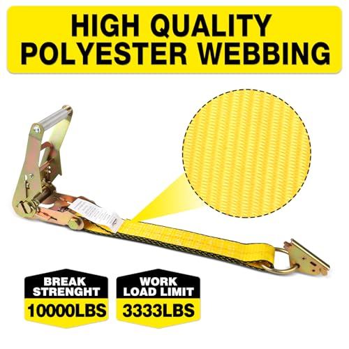 Autofonder E Track Tire Straps for Trailer Heavy Duty 2" x 10' Auto Hauler Strap-10,000lb Guaranteed Break Strength-(4) Premium Vehicle Tie Down Kit with Rubber Blocks Wheel Tie-Downs for Truck, UTV - Image 5