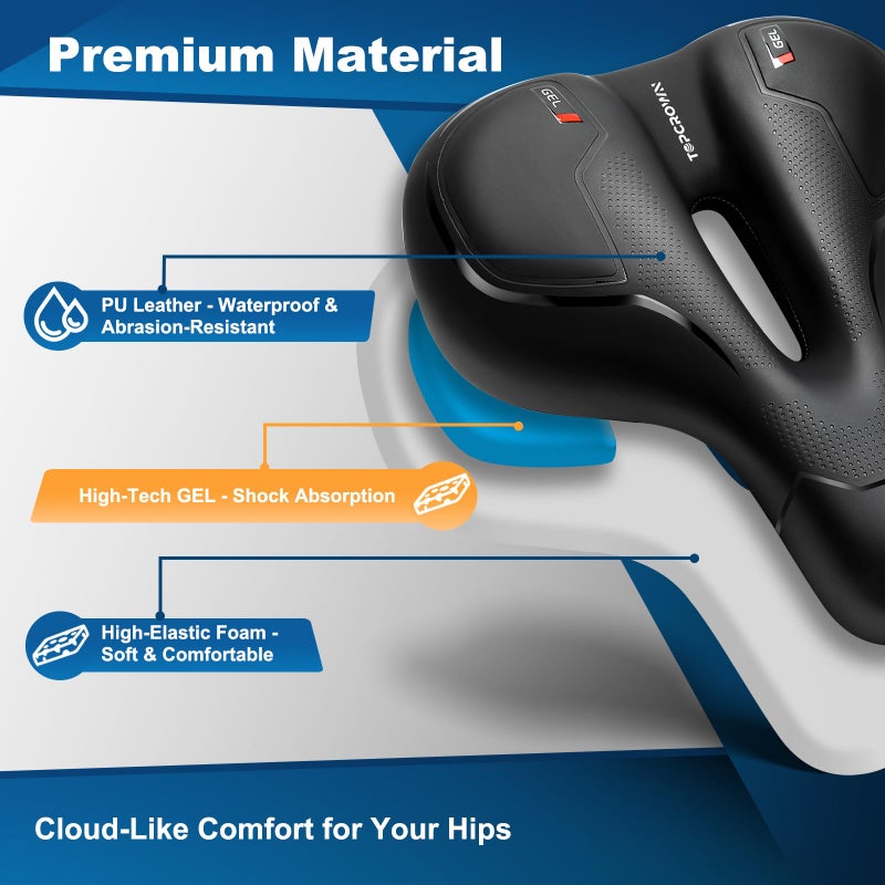Topcrown Bike Seat, Comfort Wide Bicycle Seat for Men Women, Waterproof Bike Saddle with Dual Shock-Absorbing Balls & Memory Foam Cushion Fit for Mountain, Road, Stationary, Exercise Bike (City) - Image 2