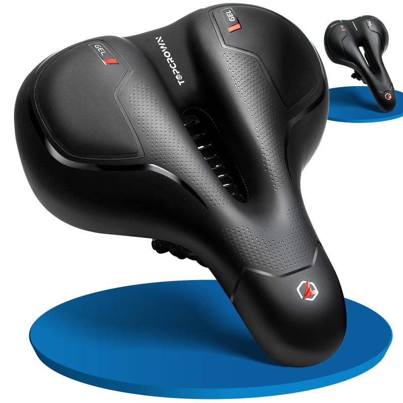 Topcrown Bike Seat, Comfort Wide Bicycle Seat for Men Women, Waterproof Bike Saddle with Dual Shock-Absorbing Balls & Memory Foam Cushion Fit for Mountain, Road, Stationary, Exercise Bike (City) - Image 1
