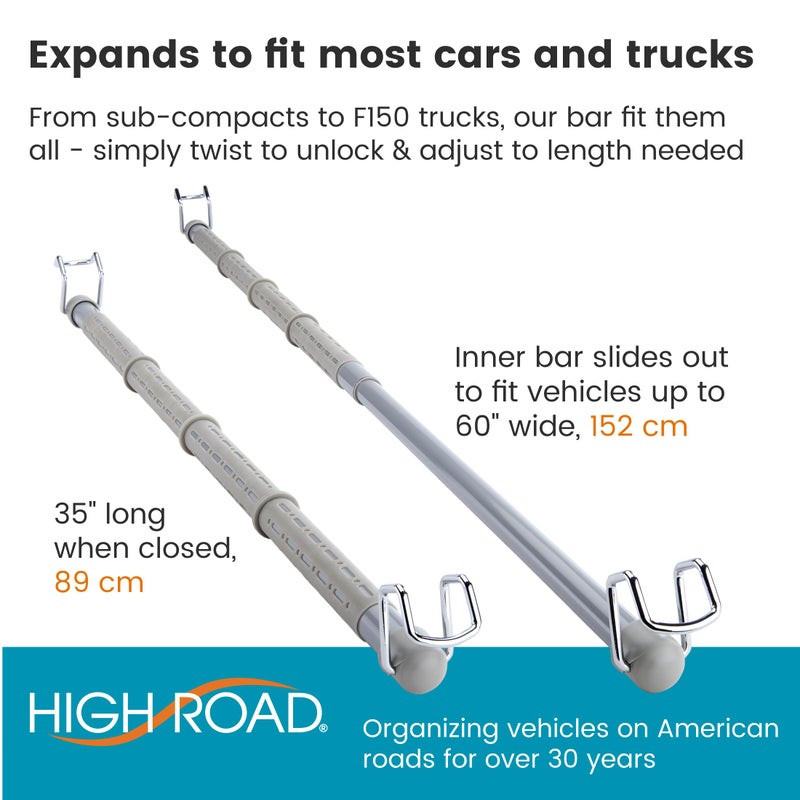 High Road Car Clothes Hanger Bar - Carbon Steel Telescoping Clothes Rod for Car, Truck or Van With Solid Metal Hooks - Fully Assembled Expandable Car Clothes Hanging Bar Adjusts Up To 60" Long - Image 5
