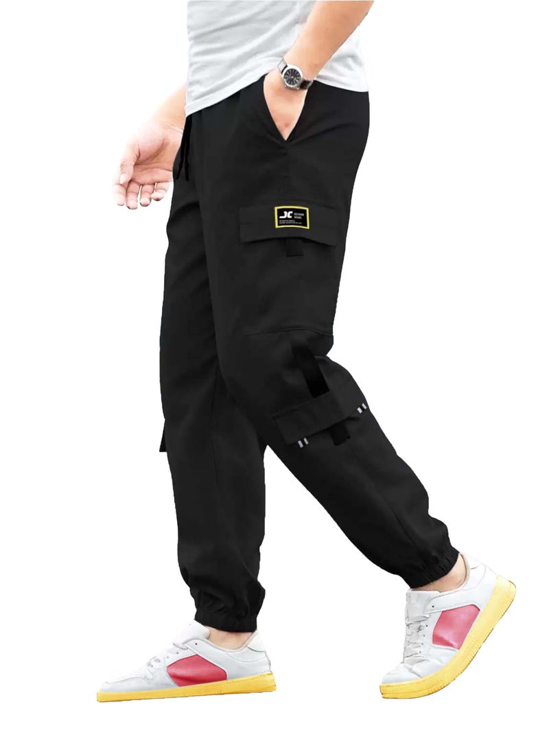 Jump Cuts||Boys||Solid||Black||Polyester||Slim Fit||Cargo Pant - Image 1