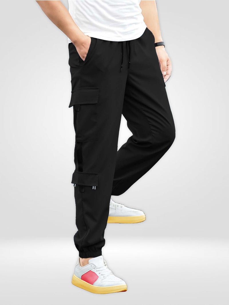 Jump Cuts||Boys||Solid||Black||Polyester||Slim Fit||Cargo Pant - Image 3