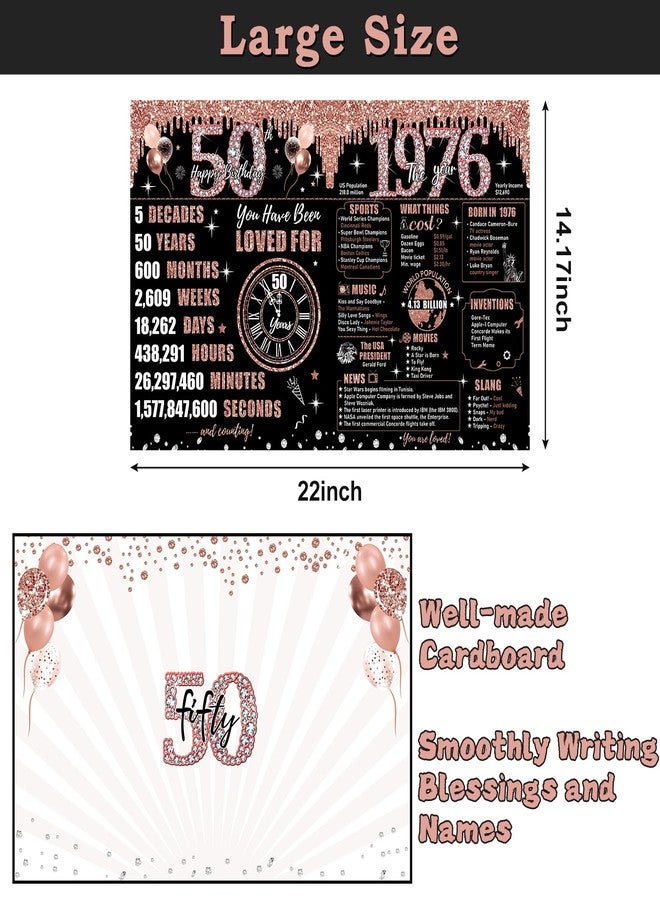 Uiorgui Large 50th Birthday Card for Women with Envelope, Black Rose Gold Happy 50th Birthday Guest Book Gifts Jumbo Fifty Greeting Card Back in 1975 Decorations Party Supplies - Image 2