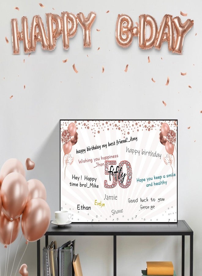 Uiorgui Large 50th Birthday Card for Women with Envelope, Black Rose Gold Happy 50th Birthday Guest Book Gifts Jumbo Fifty Greeting Card Back in 1975 Decorations Party Supplies - Image 4