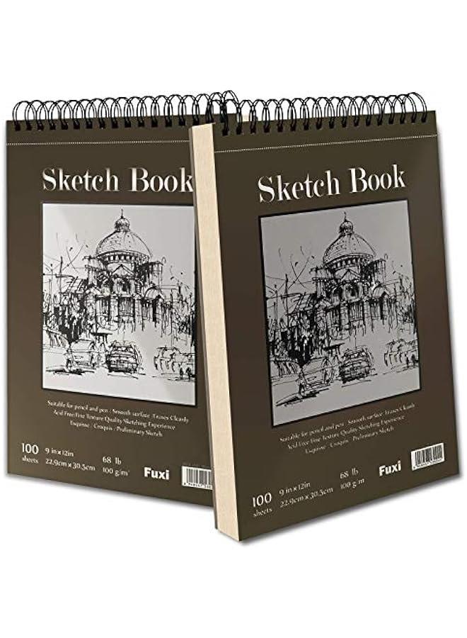 Arabest Top Spiral Bound Sketchbook with 9 x 12 Size, 2 Packs of 100 Sheets, Acid-Free Art Paper for Drawing, Painting, Writing - Ideal for Kids, Beginners, and Artists of All Ages  - Image 1