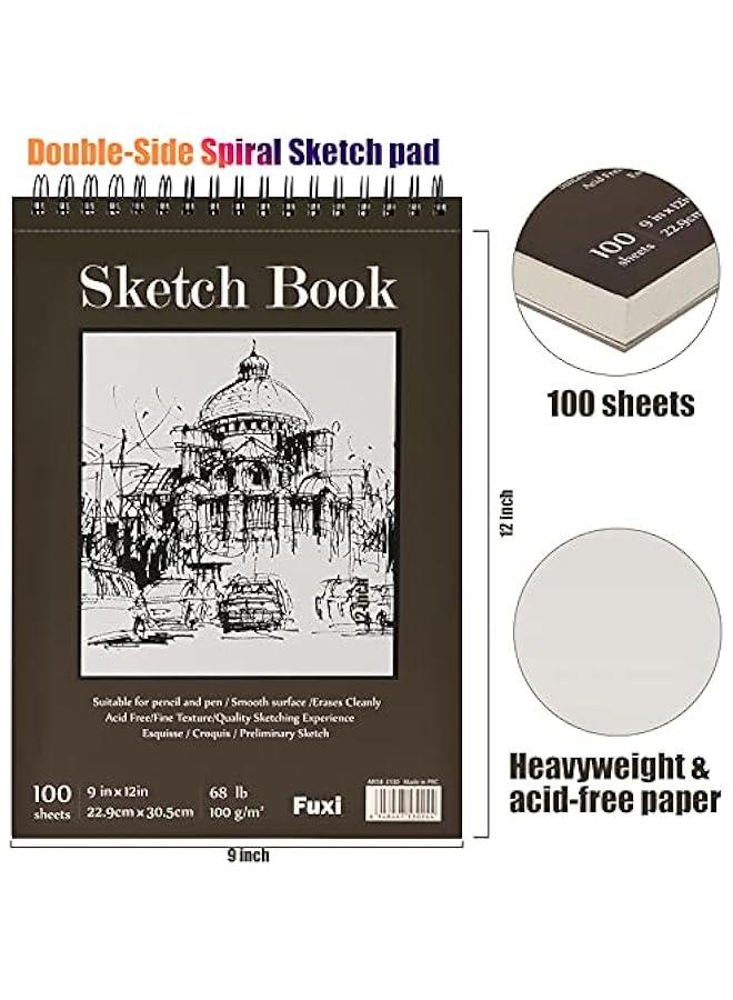 Arabest Top Spiral Bound Sketchbook with 9 x 12 Size, 2 Packs of 100 Sheets, Acid-Free Art Paper for Drawing, Painting, Writing - Ideal for Kids, Beginners, and Artists of All Ages  - Image 2