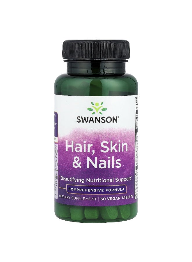 Swanson, Hair, Skin & Nails, 60 Vegan Tablets (Packaging may vary) - Image 1