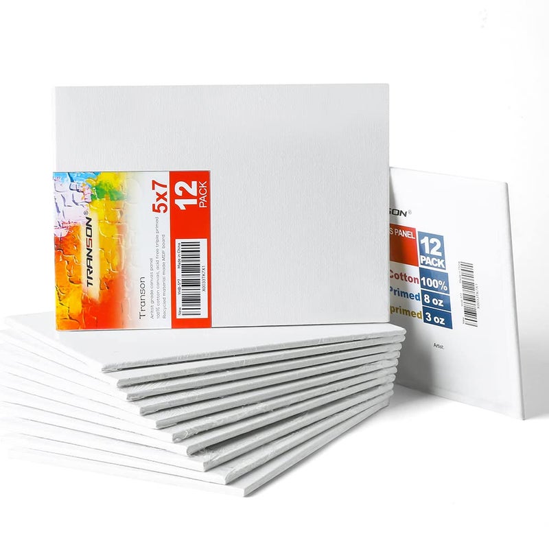 TRANSON Transon 5x7 Artist Canvas for Painting MDF Board Painting Canvas No Warping 12Pack AcidFree Primed 