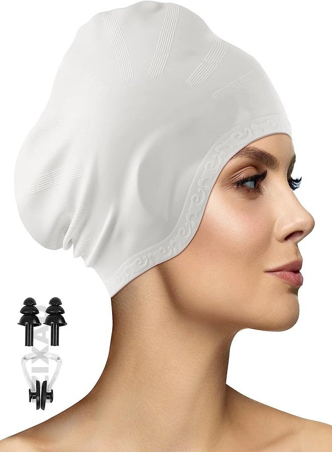 ZIXAD Latest Designed Long Hair Swim Cap,Waterproof Silicone Swimming Cap for Adult Woman and Men,Keeps Hair Clean with Ear Protector Fresh Long Lasting Silicone Made Waterproof Swimming Cap (Gray) - Image 1