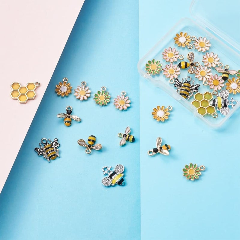 KISSITTY 28pcs/box Enamel Bee Charm Pendants Daisy Flower Dangle Charm for Earrings Necklace Bracelet Jewelry Making and Crafting - Image 3