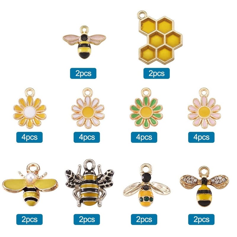 KISSITTY 28pcs/box Enamel Bee Charm Pendants Daisy Flower Dangle Charm for Earrings Necklace Bracelet Jewelry Making and Crafting - Image 4
