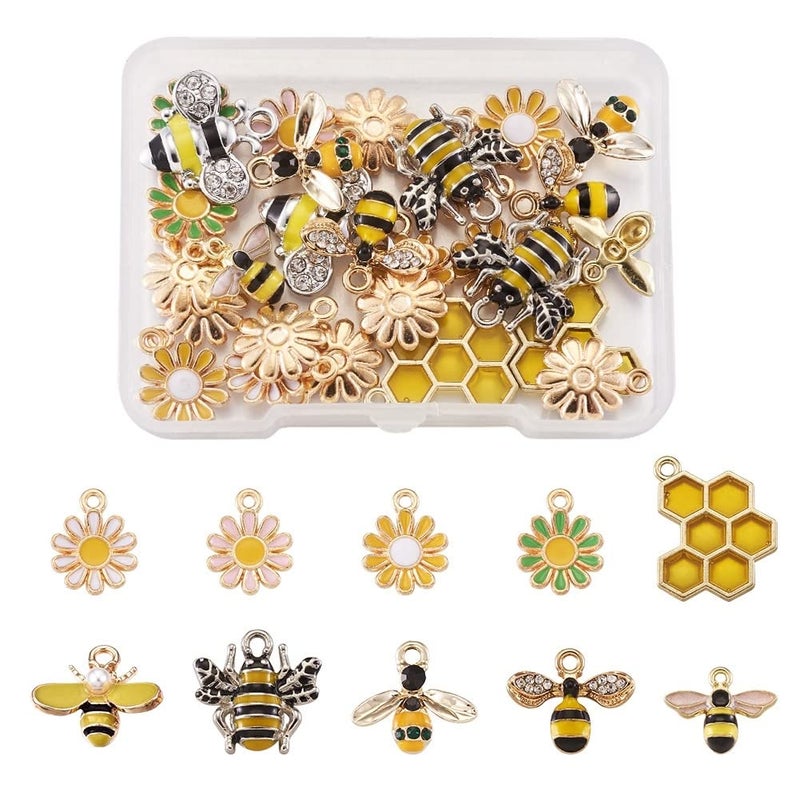 KISSITTY 28pcs/box Enamel Bee Charm Pendants Daisy Flower Dangle Charm for Earrings Necklace Bracelet Jewelry Making and Crafting - Image 1