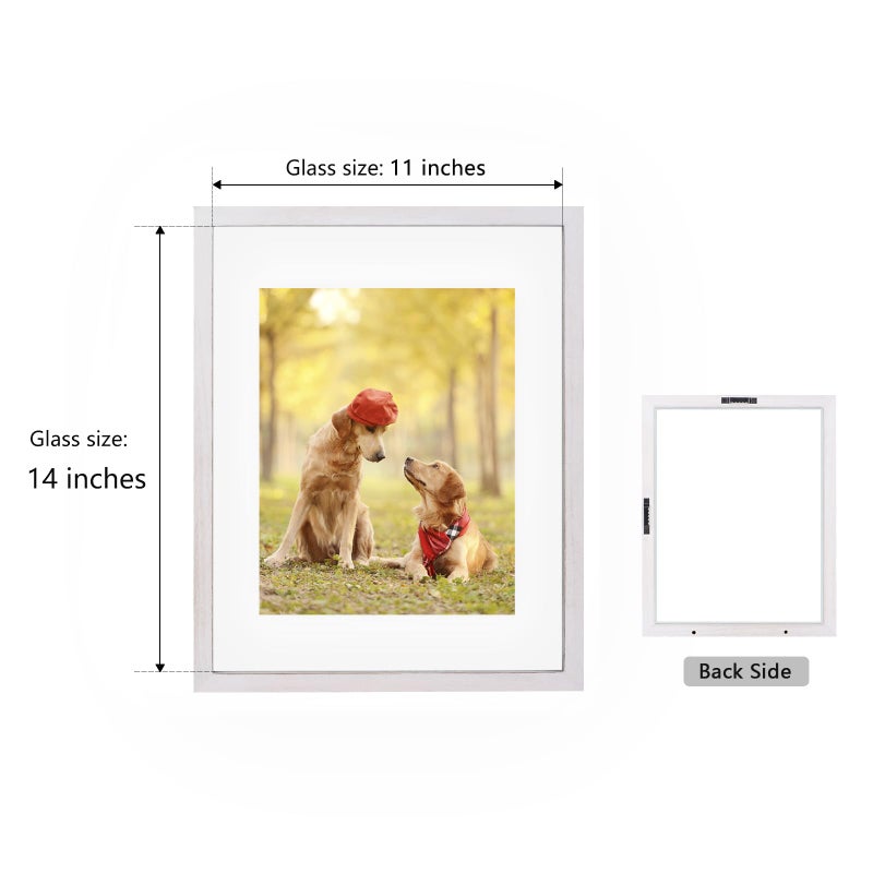 DLQuarts 11x14 Floating Photo Picture Frame, Floating Display for Photos 8x10, 7x9, 5x7, 8.5x11 Certificate, or Full Display for 11x14 Photos, Solid Wood, Double Glass, 2 Pack, Chalk White - Image 4